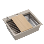 Plautuvė su dozatoriumi, medine lentele, Qmat, ir nusausinimo dubeniu Quadron KURT 110 WORKSTATION, HCQ5052BEZP, pearl beige