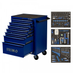 Irimo įrankių vežimėlis ant ratukų, 7 stalčiai, mėlynas, 208 įrankiai/priedai
