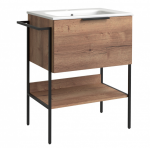 Apatinė spintelė su praustuvu Raguvos Baldai MONO, 1 stalčiumi, lentyna, juodomis kojomis-rėmu, juoda rankena, tabako ąžuolas, 60 cm, 23113319