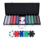 Pokerio rinkinys sidabrinės spalvos dėkle, be verčių, 500 žetonų 11.5g
