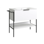 Apatinė spintelė su praustuvu Raguvos Baldai MONO, 1 stalčiumi, lentyna, juodomis kojomis-rėmu, juoda rankena, matinė balta, 80 cm, 23113512