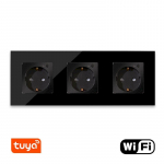 Trivietis WiFi ki&scaron;tukinis lizdas su stikliniu rėmeliu Feelspot, juodas