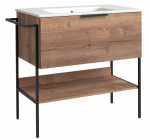 Apatinė spintelė su praustuvu Raguvos Baldai MONO, 1 stalčiumi, lentyna, juodomis kojomis-rėmu, juoda rankena, tabako ąžuolas, 80 cm, 23113519