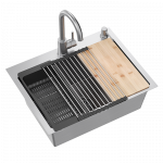 Virtuvės plautuvė su 1 dubenėlio sifonu b/o + Qmat + įdėklas + dozatorius + medinė lenta + mai&scaron;ytuvas su fiksuotu plieniniu snapeliu Quadron LUKE 110 WORKSTATION, ZH5845BS_3623500_BS