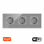 Trivietis WiFi ki&scaron;tukinis lizdas su stikliniu rėmeliu Feelspot, pilkas