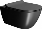 Juodas pakabinamas unitazas GSI Pura Rimless su Soft Close plonu dangčiu, 881526+MS86CSN26+FISR2