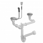 Sifonas Quadron PUSH TO OPEN 3 1/2", 13G14GR6-P2A-BS, 2 kamerų, nerūdijantis plienas, taupo vietą, apvalus mygtukas, &scaron;lifuoto plieno