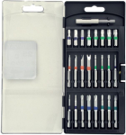 Antgalių rinkinys su spalvų kodais, 25 mm ir 50 mm antgaliai + magnetinis antgalių laikiklis. 25 vnt