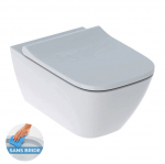 Pakabinamas unitazo komplektas Geberit Smyle Square Rimfree 500.683.00.2, lėto nusileidimo ir greito nuėmimo dangtis