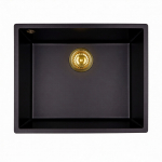Plautuvė WOBBEE TALBOT 50, juoda matinė su aukso spalvos ventiliu ir sifonu W-TALB-54-BM-GL