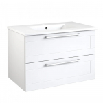 Apatinė spintelė su stalčiais, praustuvu, rankenomis Serena Retro, balta blizgi, 81 cm, 131135114