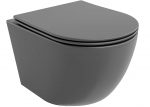 Pakabinamas unitazas Mexen Lena Rimless su lėtai nusileidžiančiu dangčiu slim, duroplastikas, tamsiai pilkas matinis - 30224071