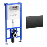 Potinkinis WC rėmas su vandens nuleidimo mygtuku Laufen Dual Flush, H8946650000001 + H8956617160001 (juodas matinis mygtukas), H8946650000001J