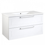 Apatinė spintelė su stalčiais, praustuvu, rankenomis Serena Retro, balta blizgi, 101 cm, 131137114