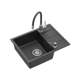 Granito plautuvė Quadron Pure Flexi STQ5844CZ_3323503BL su lanksčiu mai&scaron;ytuvu ir dozatoriumi, juoda
