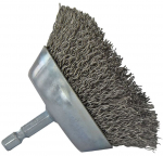 Cup brush for drill, &Oslash;50mm, corrugated steel wire 0.35mm, 1/4 HEX