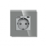 Vienvietis ki&scaron;tukinis lizdas su stikliniu rėmeliu Feelspot, su USB+C jungtimis, pilkas