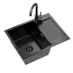 Virtuvės plautuvė su 1 dubenėlio sifonu + mai&scaron;ytuvas fiksuotu plieniniu snapeliu Quadron LUKE 116, ZH6048PVDBLM_3623500_PVDBLM