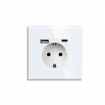 Vienvietis ki&scaron;tukinis lizdas su stikliniu rėmeliu Feelspot, su USB+C jungtimis, baltas