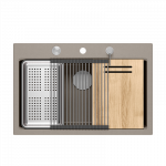 Plautuvė su dozatoriumi, medine lenta ir nuvarvėjimo indu Quadron MARC HQM7650U4_BS, soft taupe/plieno