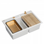 Plautuvė su dozatoriumi ir pjaustymo lenta Quadron MARC 120 HQC7650U1_PVDC1, balta/vario