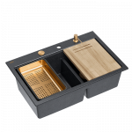 Plautuvė su dozatoriumi ir pjaustymo lenta Quadron MARC 120 HQC7650U8_PVDC1, juodas deimantas/vario