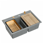 Plautuvė su dozatoriumi ir pjaustymo lenta Quadron MARC 120 HQC7650U5_PVDC1, pilka/vario