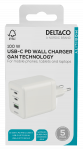 USB GaN sieninis įkroviklis DELTACO, 100 W, 1x USB-A, 2x USB-C, PPS, bendra i&scaron;vestis 100 W, baltas / USBC-GAN06 / 1903219