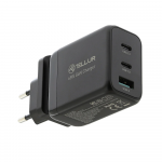 Tellur GaN 65W 3-port wall charger, 2xUSB-C + USB-A, EU,UK,US, black