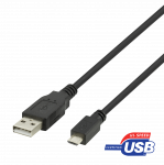 USB 2.0 Micro B kabelis DELTACO 2.4A, 1m, juodas / USB-301S-K / R00140008
