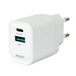 USB GaN sieninis įkroviklis DELTACO, 1x USB-A 18 W, 1x USB-C PD 35 W, PPS / USBC-AC159 / 1903775