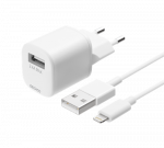 DELTACO USB sieninis įkroviklis, USB-A, 2,4 A, įsk. 1 m su &bdquo;Lightning&ldquo;  laidu Iphone  telefonams  USB-AC181