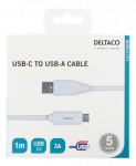 USB-C į USB-A kabelį, 1 m, 3A, USB 2.0, baltas DELTACO / USBC-1009M