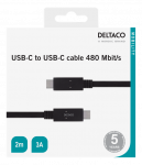 DELTACO USB 2.0 kabelis, C tipas - C tipas, 2m, juodas USBC-2002M