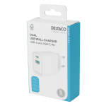 USB sieninis įkroviklis DELTACO, 1x USB-A 18 W, 1x USB-C PD 20 W, baltas/ USBC-AC154 / 1903153