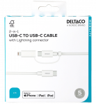 USB-C - USB-C + Lightning adapteris DELTACO, 2 in 1, 1 m, baltas / IPLH-442-1 / 1903217