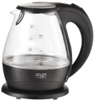 Kettle Adler | Kettle | AD 1224 | Standard | 2000 W | 1.5 L | Glass | 360&deg; rotational base | Black
