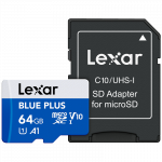 Lexar microSDHC Blue Plus UHS-I with SD adapter, up to 100MB/s read C10/A1/U3 (V30) 64GB