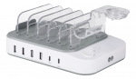 USB įkrovimo stotelė DELTACO 4x USB-A, 2x USB-C, 50 W, balta / DPS-0203