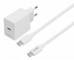 DELTACO USB-C sieninis įkroviklis, 1x USB-C PD 20 W, 1 m USB-C laidas, baltas, USBC-AC146