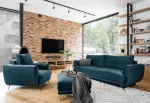 Mink&scaron;tų baldų komplektas Megis 3F & 1F & Pouf Nube 40, vidaus, tamsiai mėlyna sp.