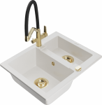Plautuvė su virtuviniu mai&scaron;ytuvu Mexen Carlos Duo, granitas, 58.2 cm x 47.5 cm x 17.7 cm, aukso/balta/juoda