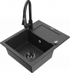 Plautuvė su virtuviniu mai&scaron;ytuvu Mexen Enzo Black granite+Black, granitas, 57 cm x 46 cm x 17.4 cm, black granite+black