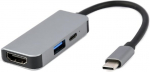 Adapteris Gembird USB-C - HDMI/USB/USB-C A-CM-COMBO3-02 USB-C male, HDMI/USB/USB-C female, 0.12 m, pilka sp.