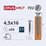 Medsraigtis, universalieji Haushalt PZ2 ZN, 4.5 x 16 mm, 50 vnt.