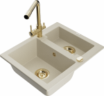 Plautuvė su virtuviniu mai&scaron;ytuvu Mexen Carlos Beige+Gold, granitas, 58 cm x 47 cm x 17.7 cm, beige+gold