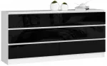 Komoda Akord K160 6SZ CLP, balta sp./juoda sp., 77 cm x 160 cm x 40 cm