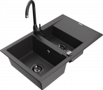 Plautuvė su virtuviniu mai&scaron;ytuvu Mexen Gaspar, derva/granitas, 73.7 cm x 47.5 cm x 17.7 cm, balta sp./juoda sp.