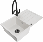 Plautuvė su virtuviniu mai&scaron;ytuvu Mexen Bruno White+Black, granitas, 79 cm x 49 cm x 20 cm, balta sp./juoda sp.