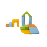 Mink&scaron;tų kaladėlių aik&scaron;telė, pilaitė, mėlyna/geltona/žalia